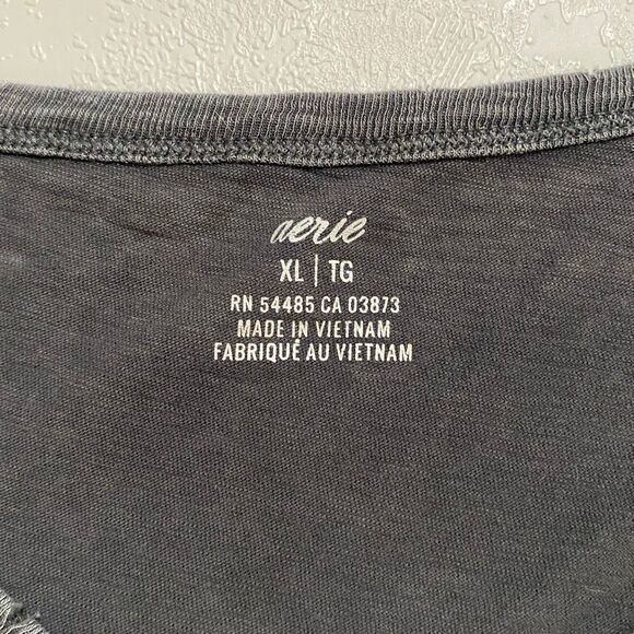 Aerie Oversized V-Neck T-Shirt XL Gray Casual Soft Basic Tee - Picture 3 of 9